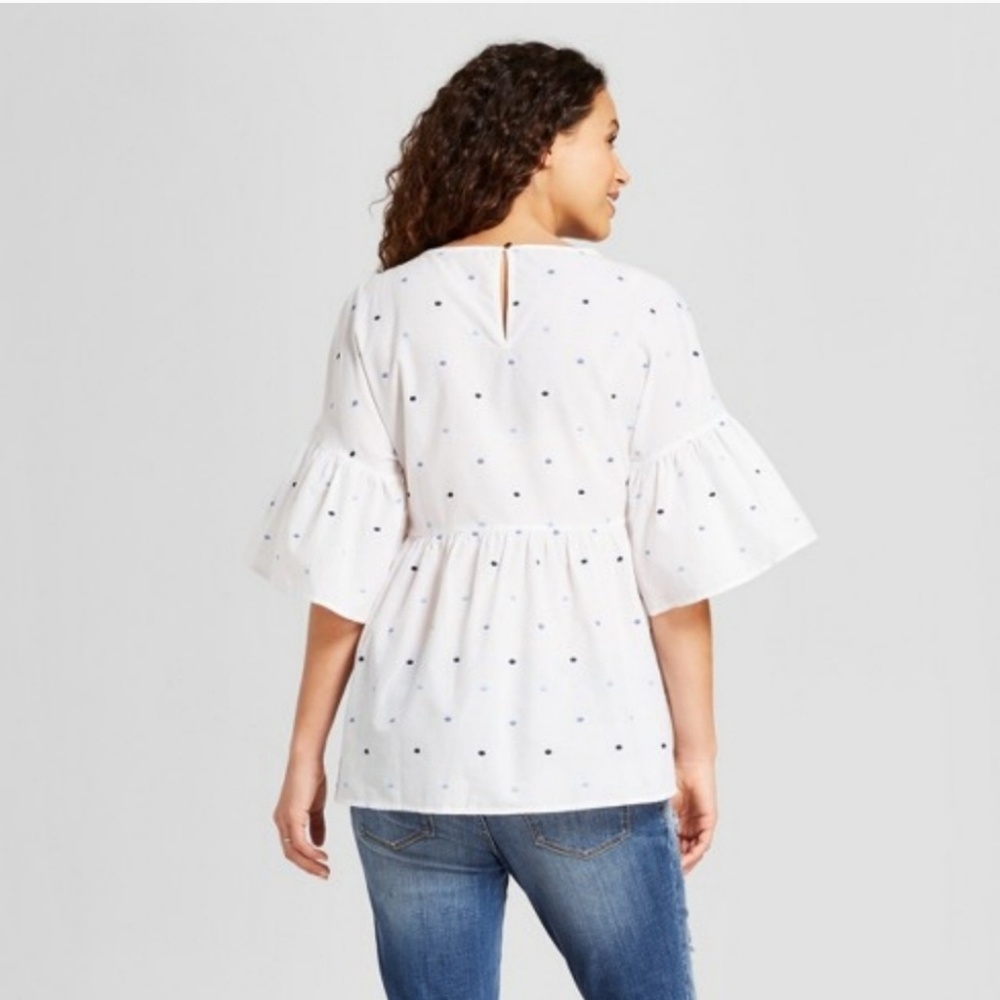 Polka dot ruffle sleeve maternity blouse